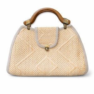 Woven Straw Top-Handle Bag in Natural